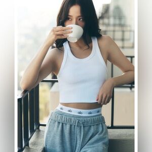 ALO Yoga Goddess White Ribbed Crop Tank